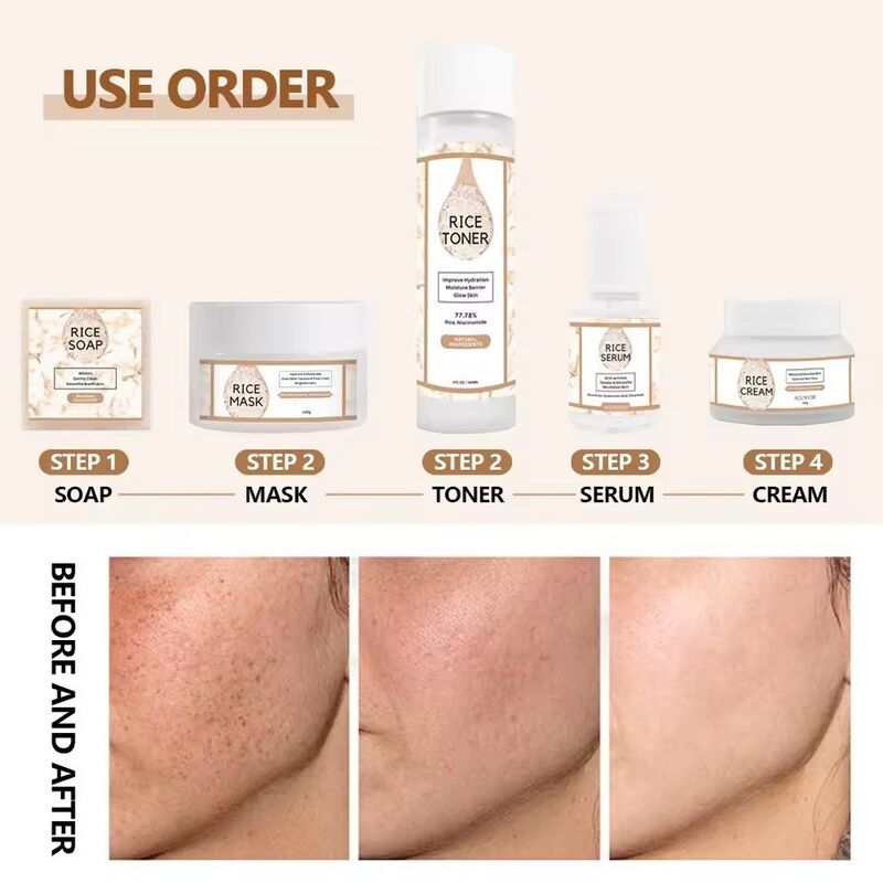 OEM ODM Korean Brand Customized Skincare Set Rice Sleeping Facial Mask Cream Cosmetics Beauty Skincare Products Natural Brightening Hydrating Serum Essence Face Cream