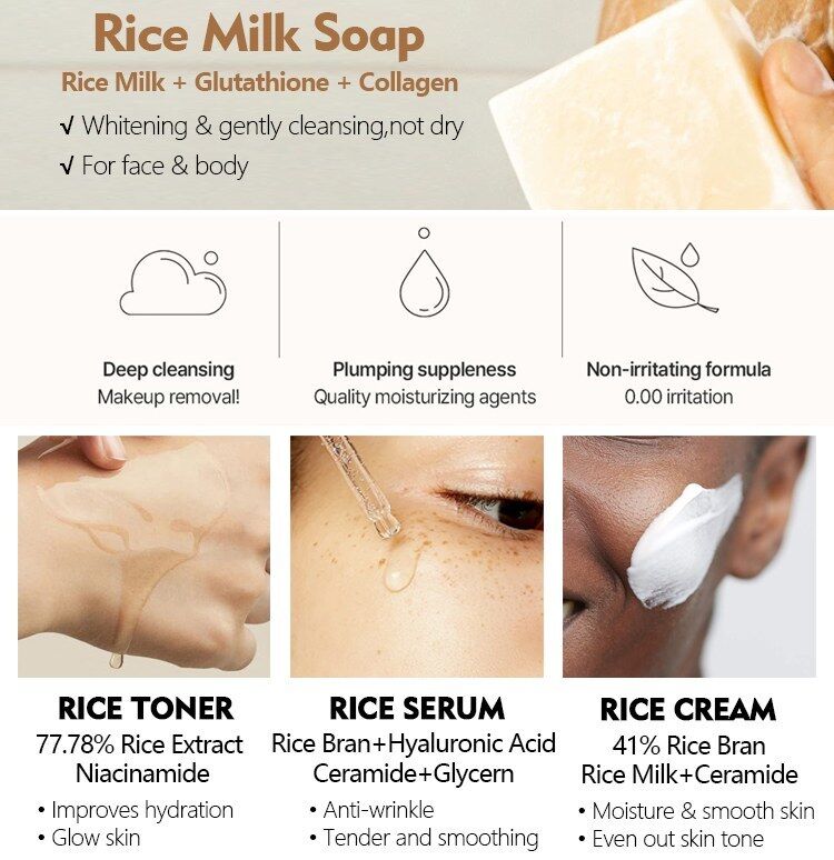OEM ODM Korean Brand Customized Skincare Set Rice Sleeping Facial Mask Cream Cosmetics Beauty Skincare Products Natural Brightening Hydrating Serum Essence Face Cream