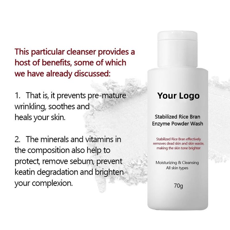 OEM ODM brand customized facial cleanser, facial cleanser, whitening rice bran enzyme powder, water washed brightening and exfoliating facial cleanser