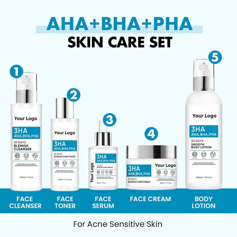 OEM ODM Korean Brand Skin Care Set Acne Treatment Serum essence Acne Removing and Spot Removing Facial face cream Cuticle Layer Solution Skin Texture Exfoliating Facial Cleanser Toner