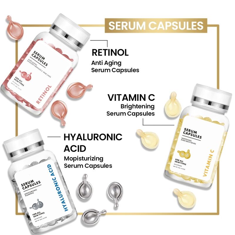 OEM ODM Brand Facial Serum Capsules Skincare Products Vitamin C Hyaluronic Acid Retinol Whitening and Anti Aging Serum Capsules