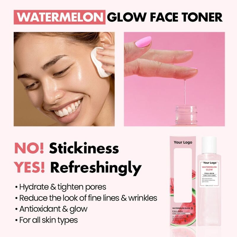 OEM ODM brand exfoliating pore minimization watermelon PHA AHA glow facial serum toner, witch hazel salicylic acid facial toner