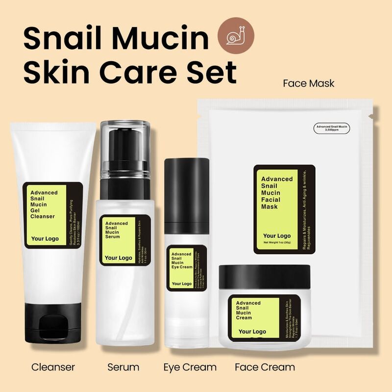 OEM ODM Korean skin care set 96% snail mucin hyaluronic acid facial care anti-aging anti wrinkle serum cream facial mask skin care private brand