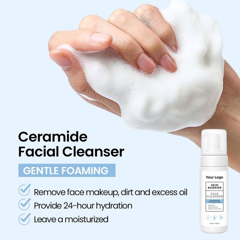 OEM ODM proprietary brand facial cleanser, mild foaming ceramide moisturizing cream, organic mineral facial cleanser