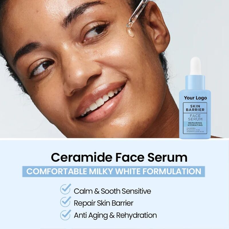 OEM ODM brand facial serum essence skin care vegetarian ceramide hyaluronic acid repair skin barrier hydrated facial serum
