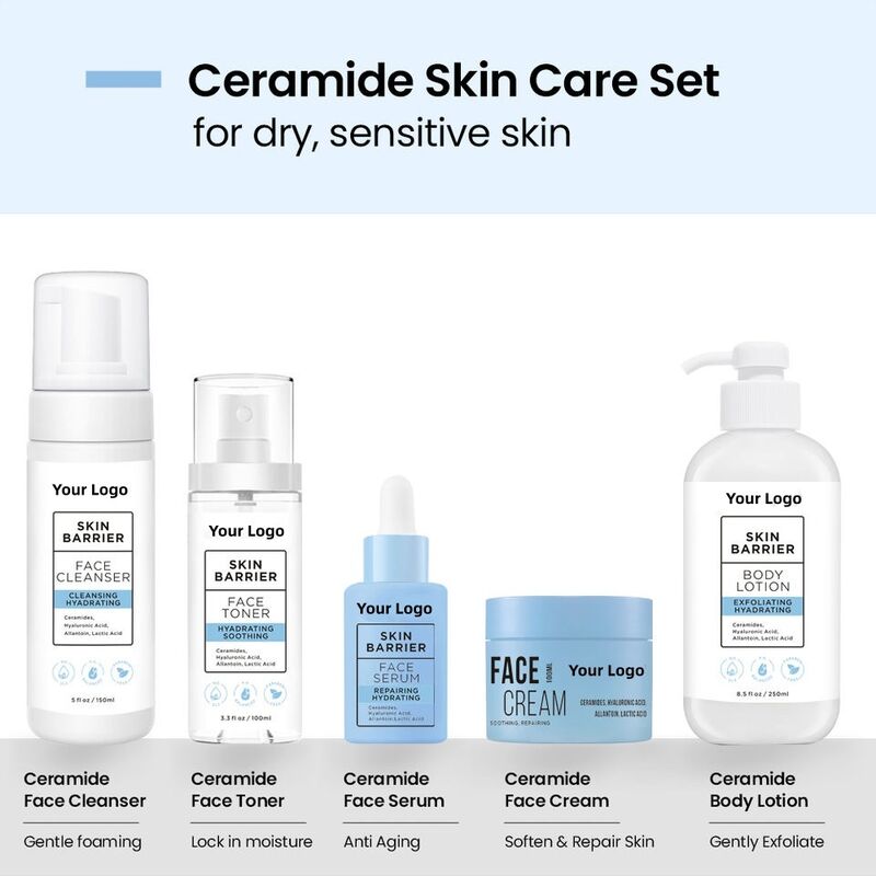 OEM ODM brand face care set vegetarian ceramide hyaluronic acid face cream repair skin barrier hydration facial serum