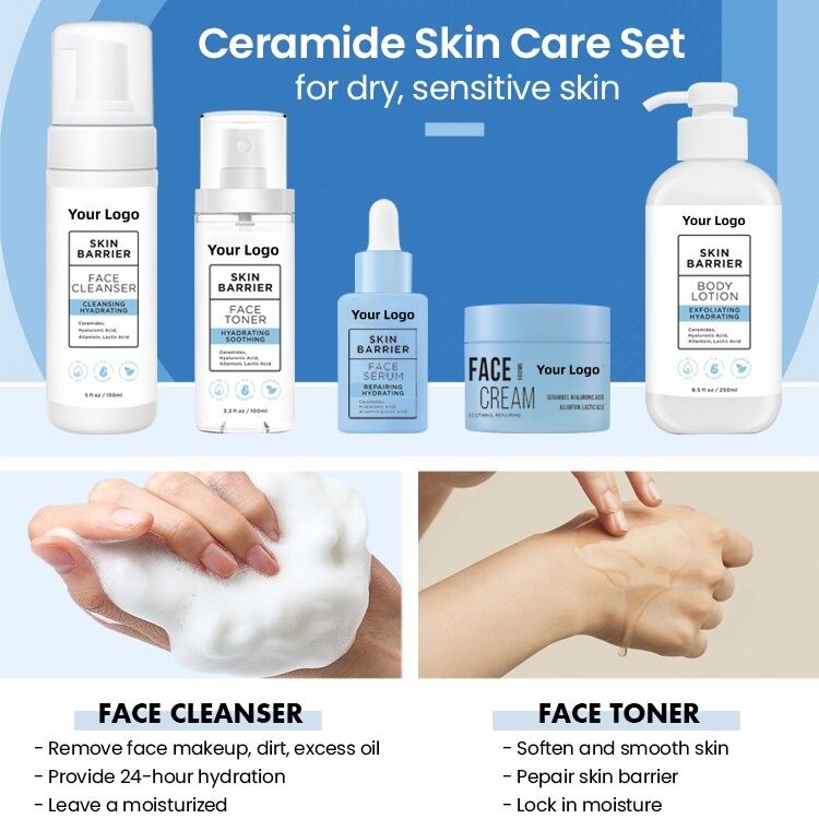 OEM ODM brand face care set vegetarian ceramide hyaluronic acid face cream repair skin barrier hydration facial serum