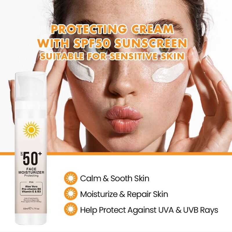 OEM ODM Customized Natural Damaged Skin Barrier Repair Sunscreen Cream Repair Face Cream SPF 50 Facial Moisturizer SPF 50