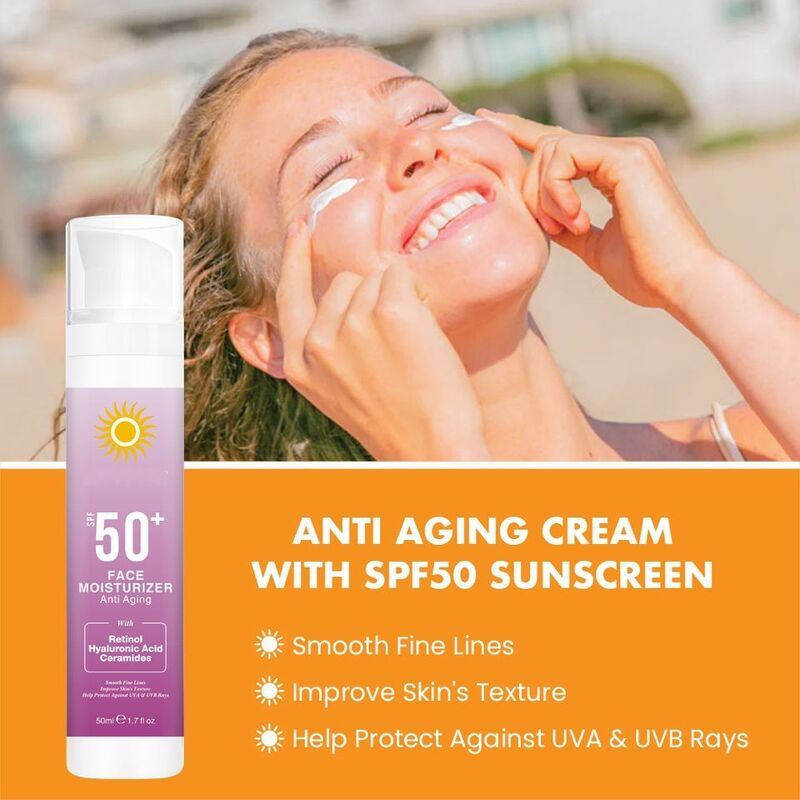 OEM ODM Spf Skin Care Product Retinol Anti Wrinkle Anti Aging Day Cream Facial Moisturizer Private Brand Spf 50 Sunscreen face cream