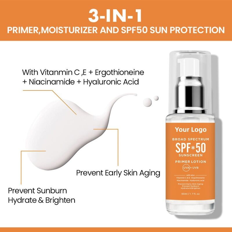 OEM ODM pure sunscreen face cream makeup primer lotion sunscreen Spf 50 skin brightening cream brand customization