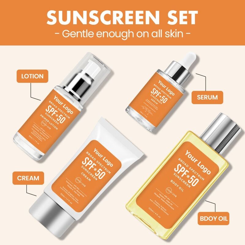 OEM ODM own brand sunscreen skin care set hyaluronic acid sunscreen facial essence liquid firming moisturizing anti-aging face cream lotion sunscreen Spf 50