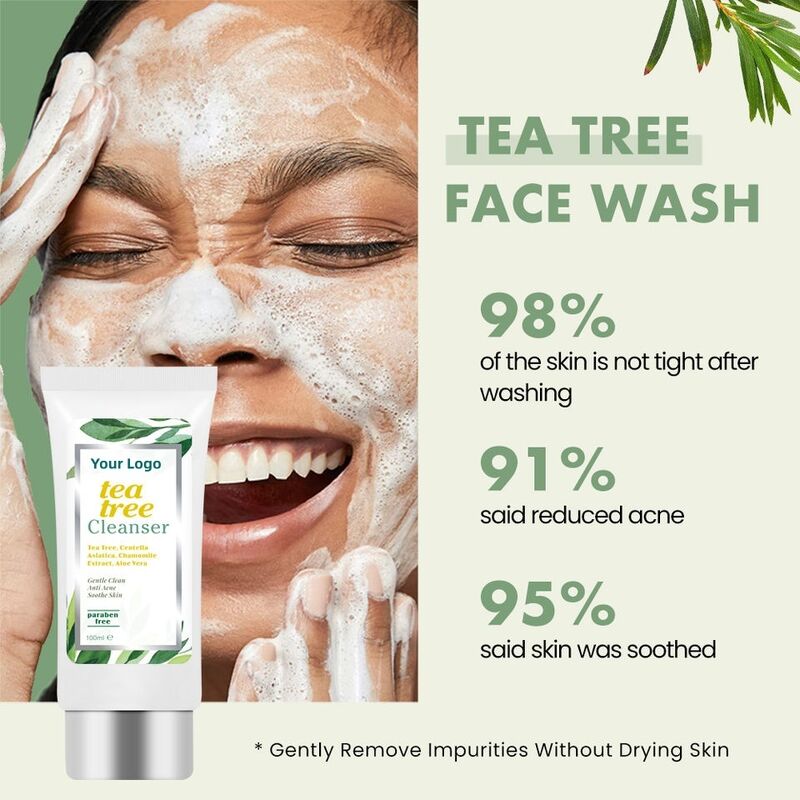 OEM ODM Own Brand Organic Anti Acne Facial Cleanser Whitening Mineral foam Adult Soothing Tea Tree Facial Cleanser