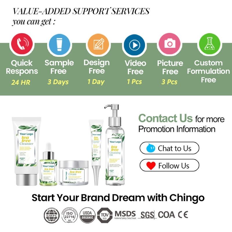 OEM ODM Own Brand Organic Skin Care Set Anti Acne foam Facial Cleanser Whitening Mineral Adult Skin essence Serum Tea Tree face cream