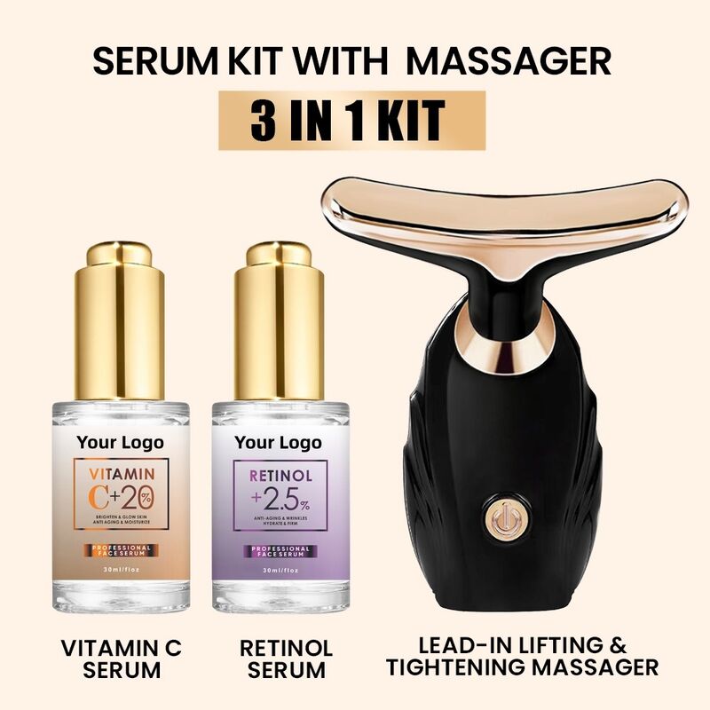 OEM ODM Korean brand customized skincare retinol facial serum anti-aging anti wrinkle vitamin A facial serum with massager