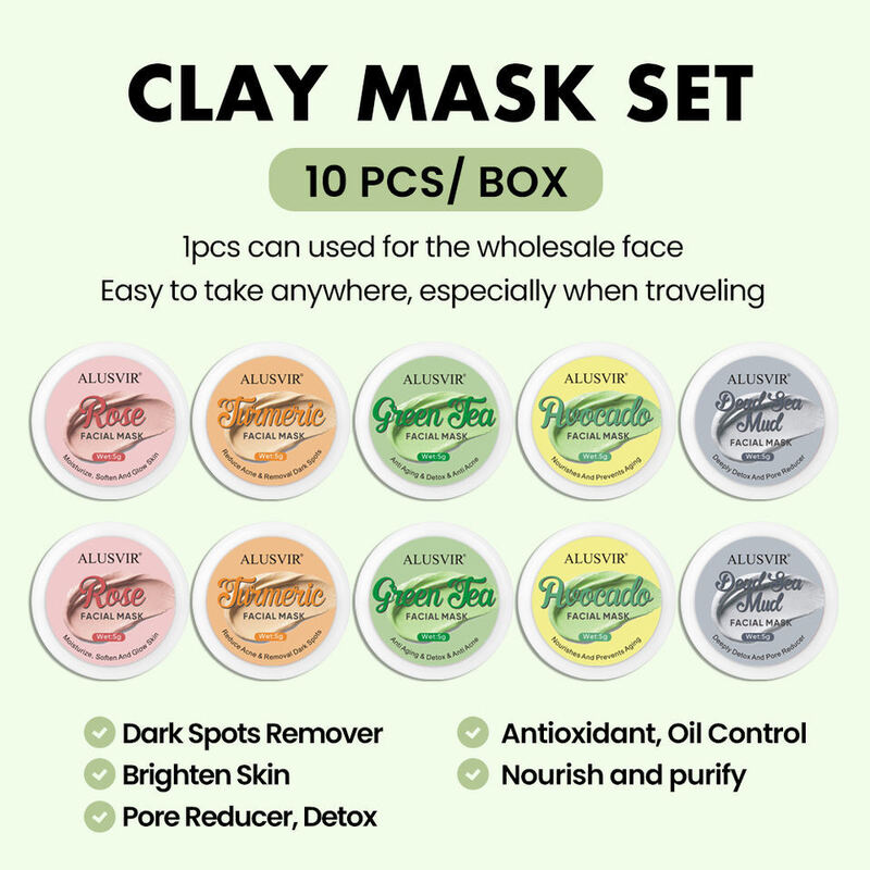OEM ODM Organic Mini Clay facial mask Set Wholesale Green Tea Dead Sea Rose Whitening Exfoliating Blackhead Remover Herbal Face Neck Clay facial mask