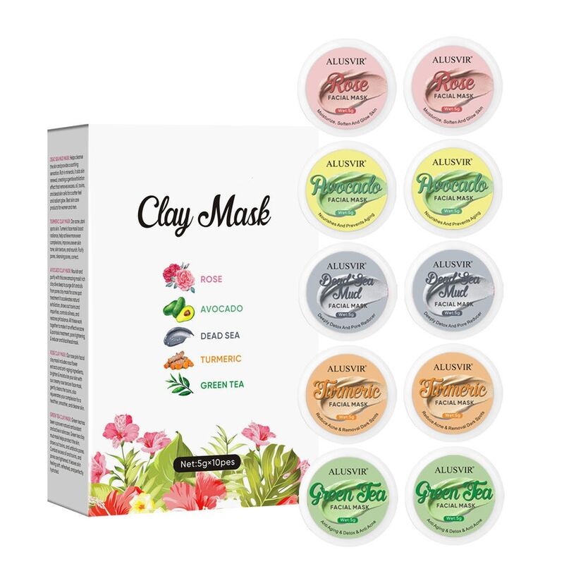 OEM ODM Organic Mini Clay facial mask Set Wholesale Green Tea Dead Sea Rose Whitening Exfoliating Blackhead Remover Herbal Face Neck Clay facial mask
