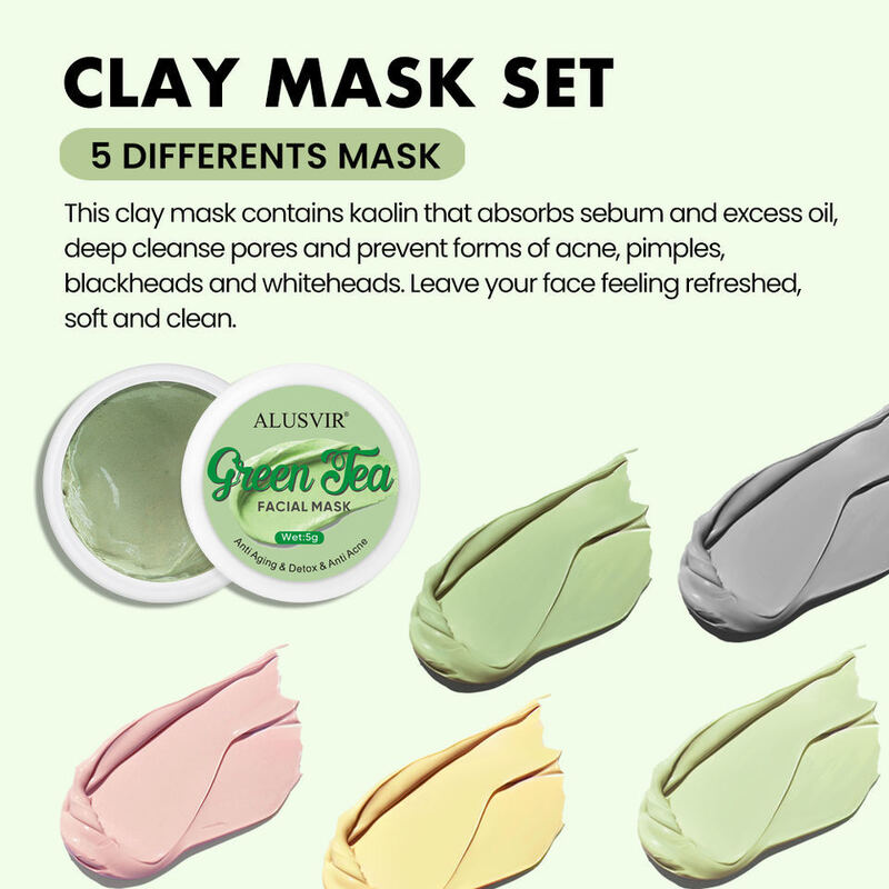 OEM ODM Organic Mini Clay facial mask Set Wholesale Green Tea Dead Sea Rose Whitening Exfoliating Blackhead Remover Herbal Face Neck Clay facial mask