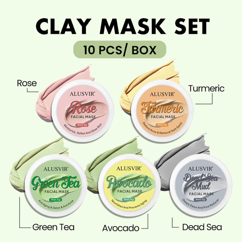 OEM ODM Organic Mini Clay facial mask Set Wholesale Green Tea Dead Sea Rose Whitening Exfoliating Blackhead Remover Herbal Face Neck Clay facial mask