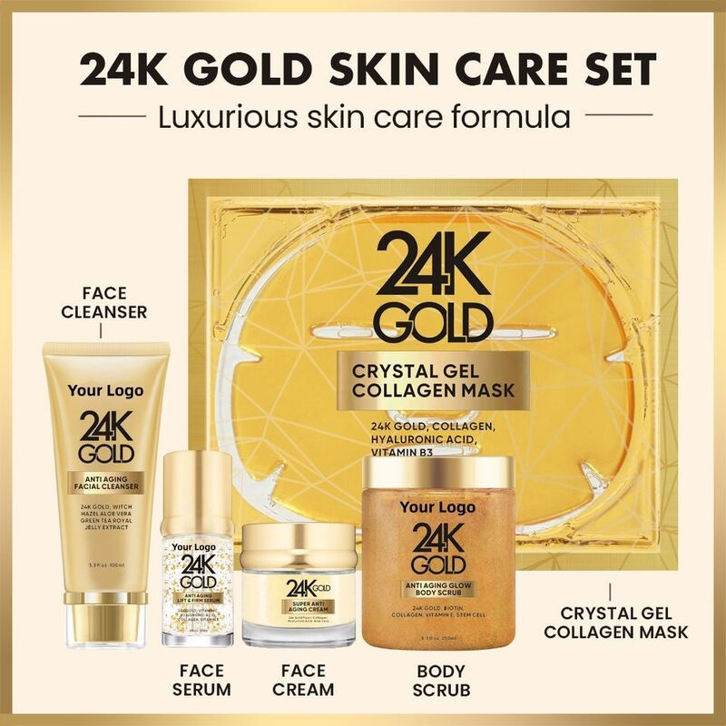 OEM ODM luxury customized skin care set private brand face cream anti-aging anti wrinkle moisturizing 24k golden essence serum facial mask