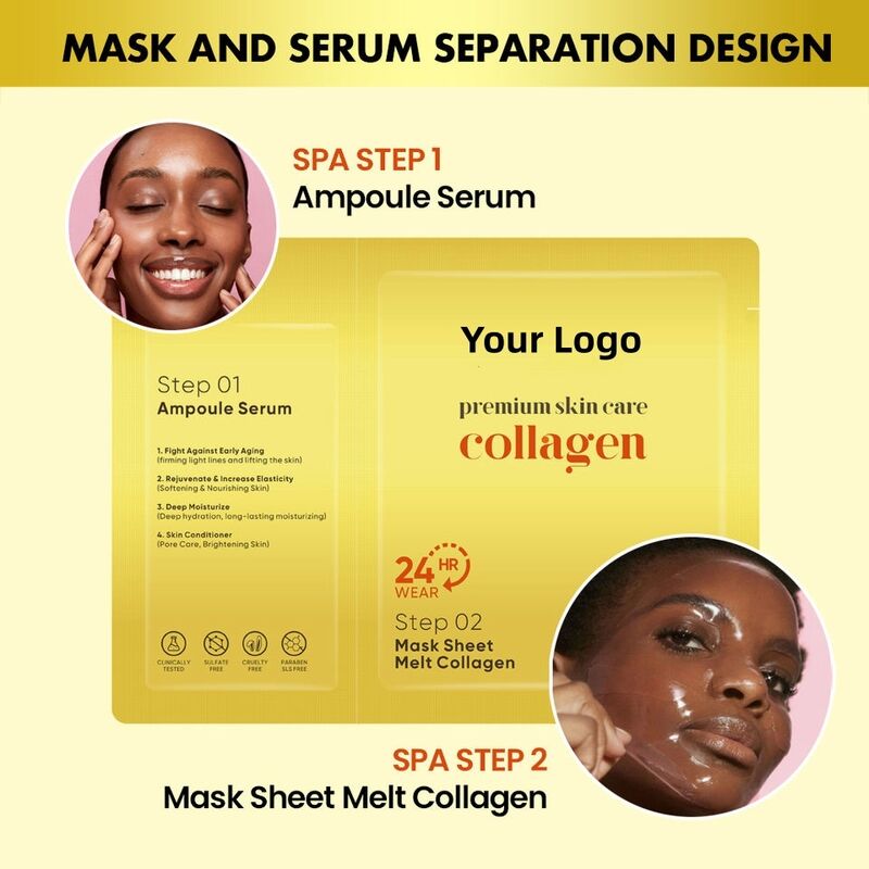 OEM ODM Korean brand facial skin care 2 in 1 essence liquid and facial mask tablet melt collagen crystal whitening anti wrinkle tablet facial mask